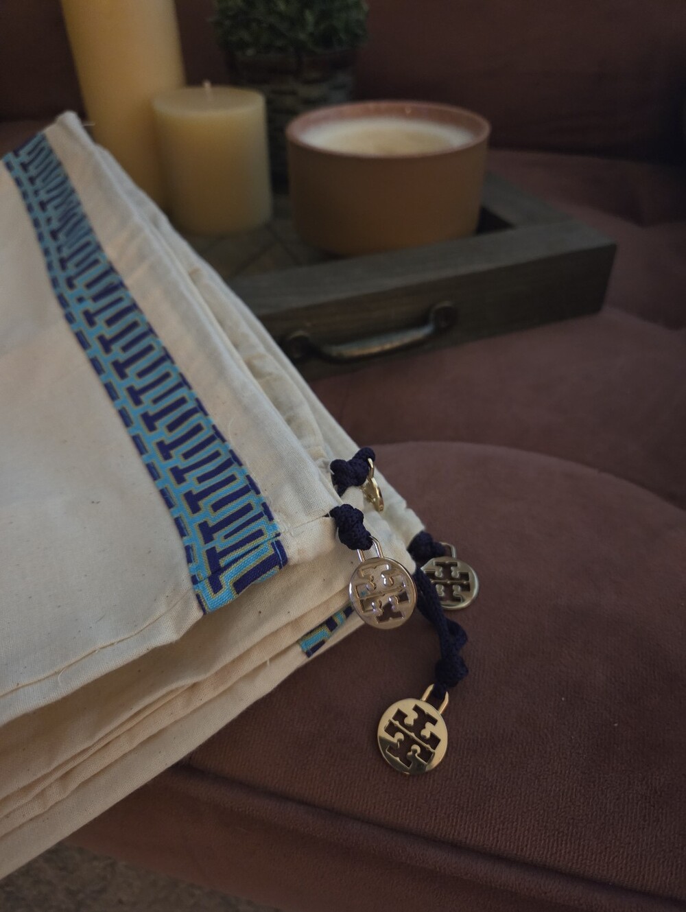 Tory Burch Navy and Cream Bag with Geometric Trim